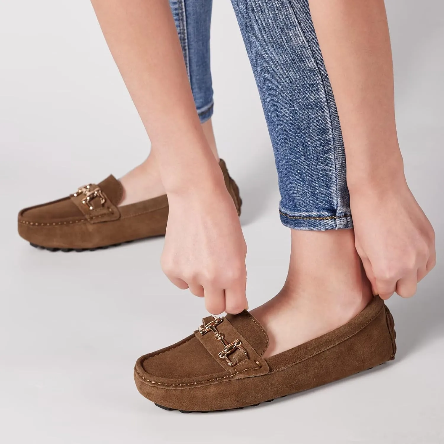 Women's Classic Suede Leather Penny Loafers Comfortable Slip-On Boats Driving Fashion Flats Shoe