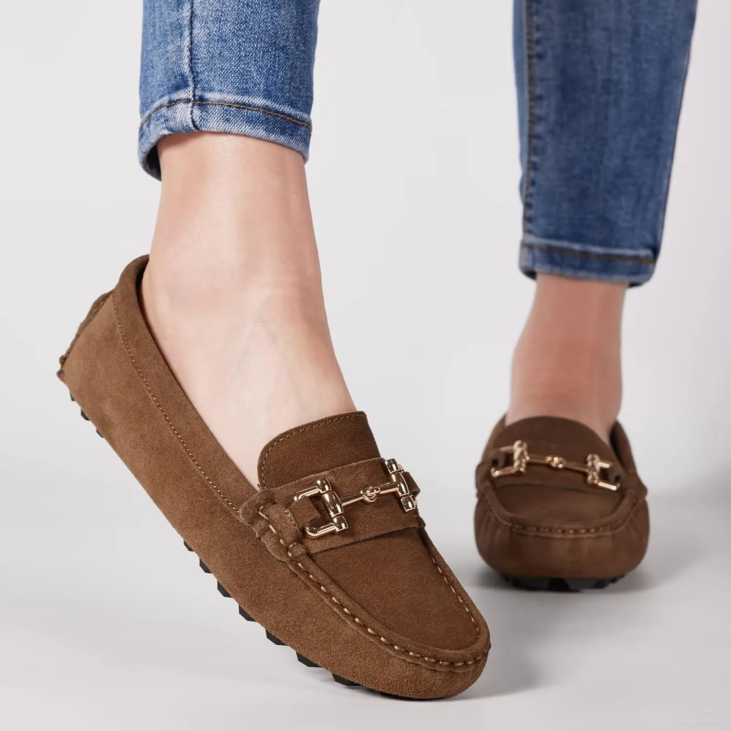 Women's Classic Suede Leather Penny Loafers Comfortable Slip-On Boats Driving Fashion Flats Shoe