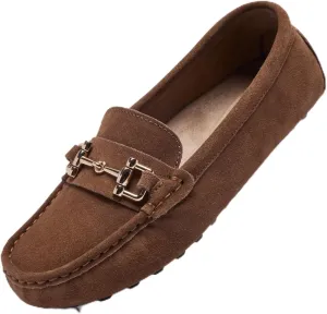 Women's Classic Suede Leather Penny Loafers Comfortable Slip-On Boats Driving Fashion Flats Shoe