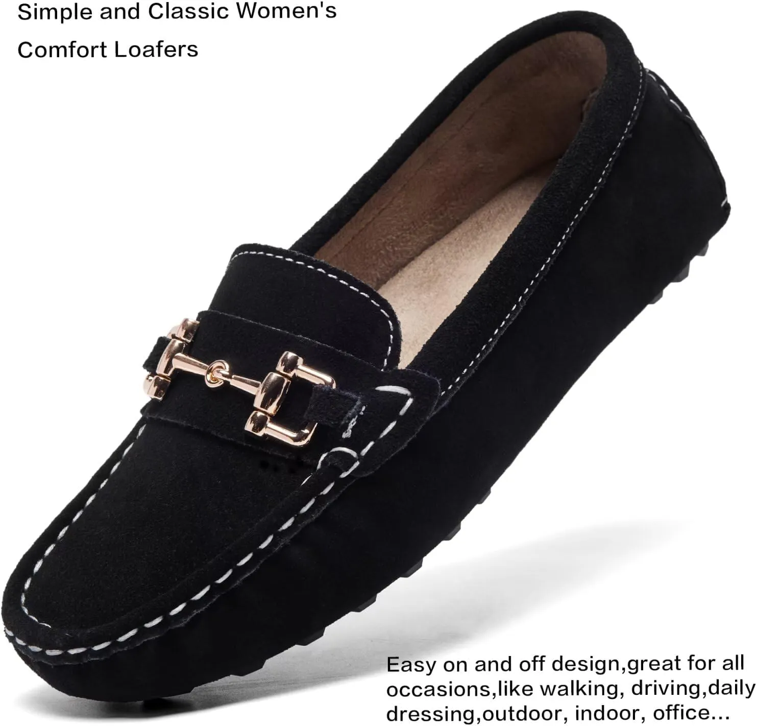 Women's Classic Suede Leather Penny Loafers Comfortable Slip-On Boats Driving Fashion Flats Shoe