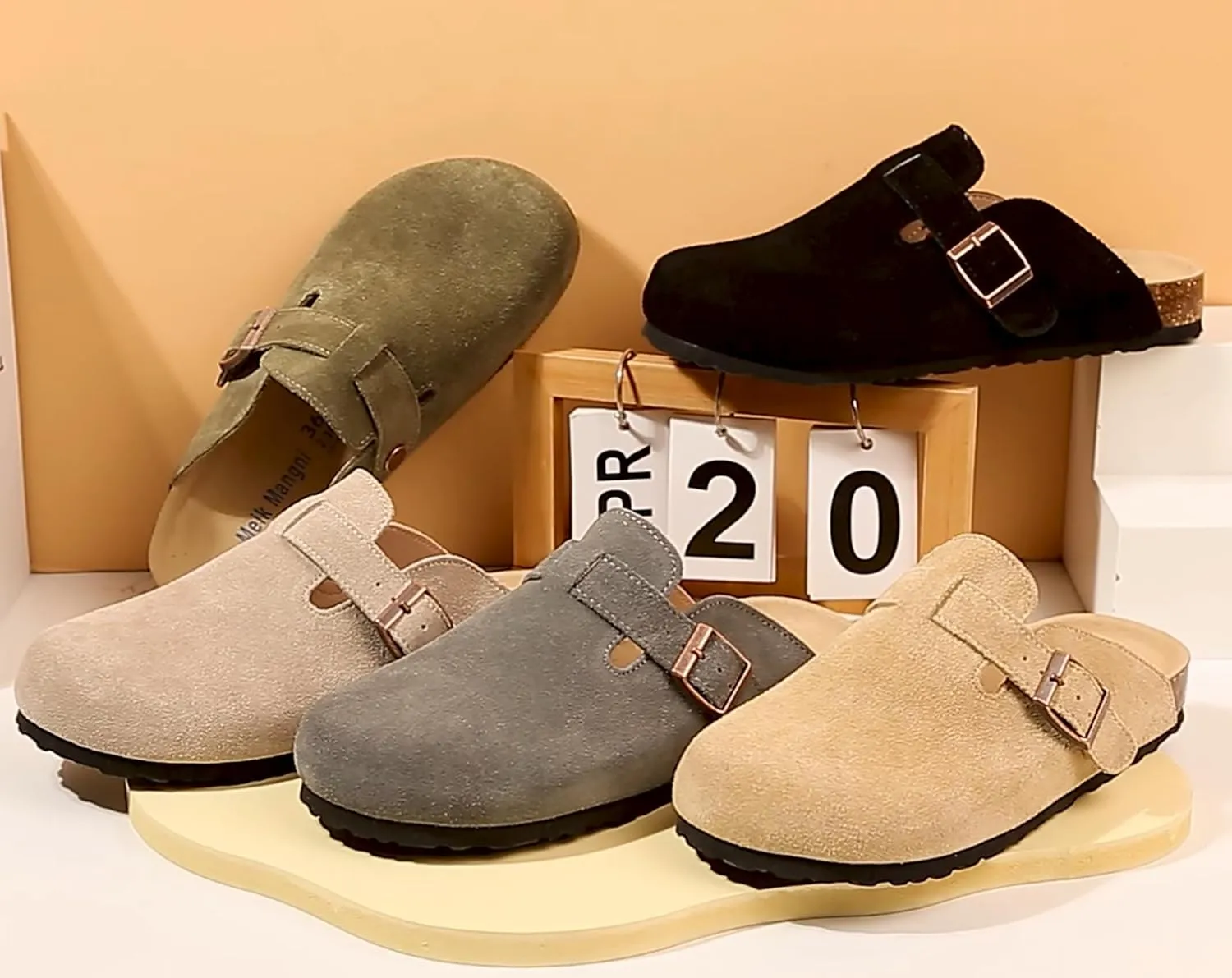 Womens Clogs Soft Leather Mules Cork Footbed Sandals Non-Slip Comfort Potato Shoes
