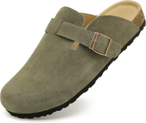 Womens Clogs Soft Leather Mules Cork Footbed Sandals Non-Slip Comfort Potato Shoes
