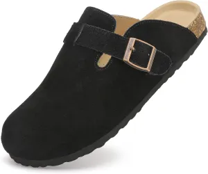 Womens Clogs Soft Leather Mules Cork Footbed Sandals Non-Slip Comfort Potato Shoes
