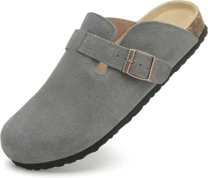 Womens Clogs Soft Leather Mules Cork Footbed Sandals Non-Slip Comfort Potato Shoes