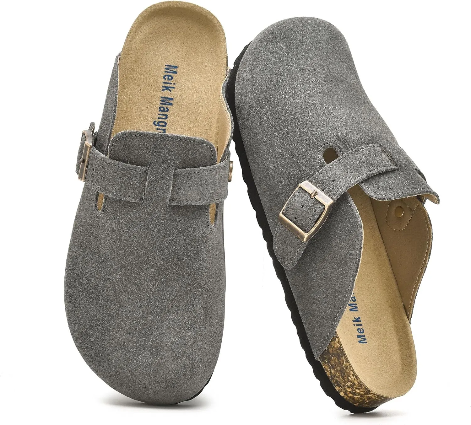 Womens Clogs Soft Leather Mules Cork Footbed Sandals Non-Slip Comfort Potato Shoes