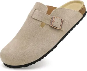 Womens Clogs Soft Leather Mules Cork Footbed Sandals Non-Slip Comfort Potato Shoes