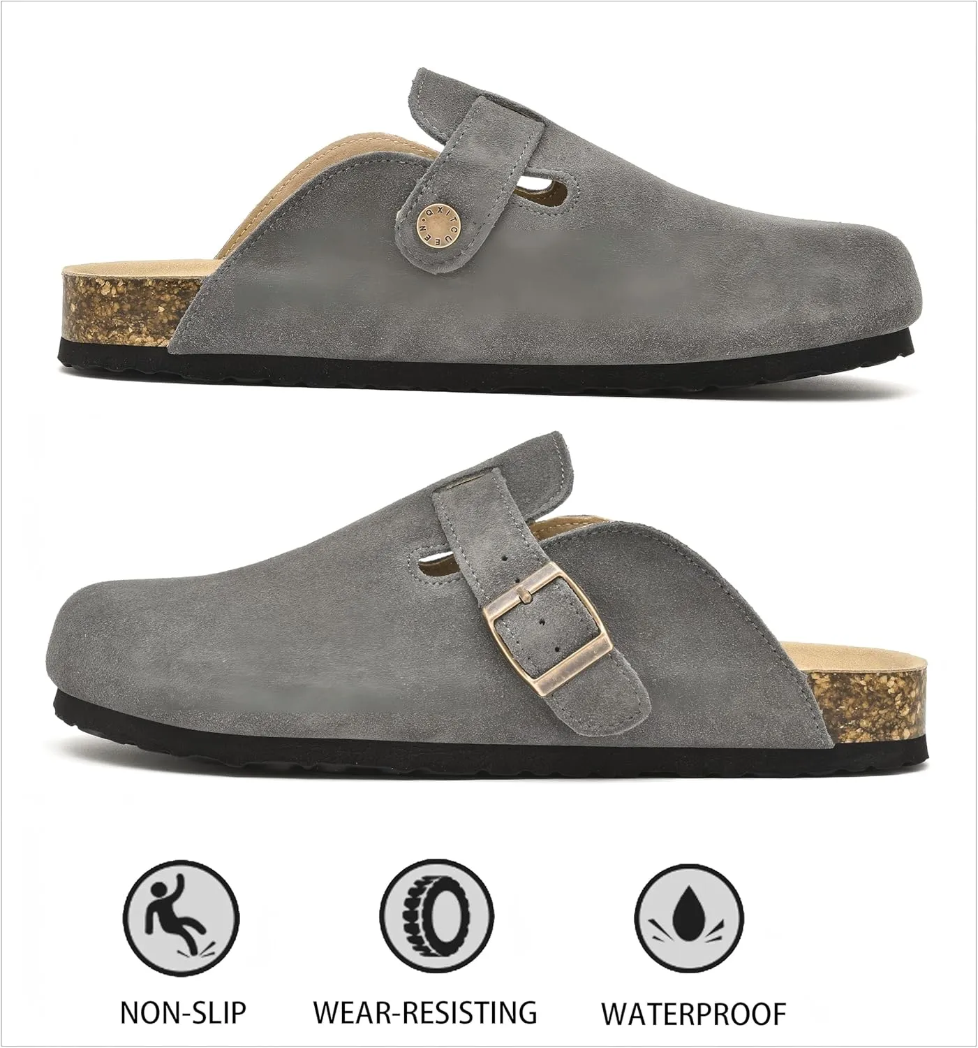 Womens Clogs Soft Leather Mules Cork Footbed Sandals Non-Slip Comfort Potato Shoes
