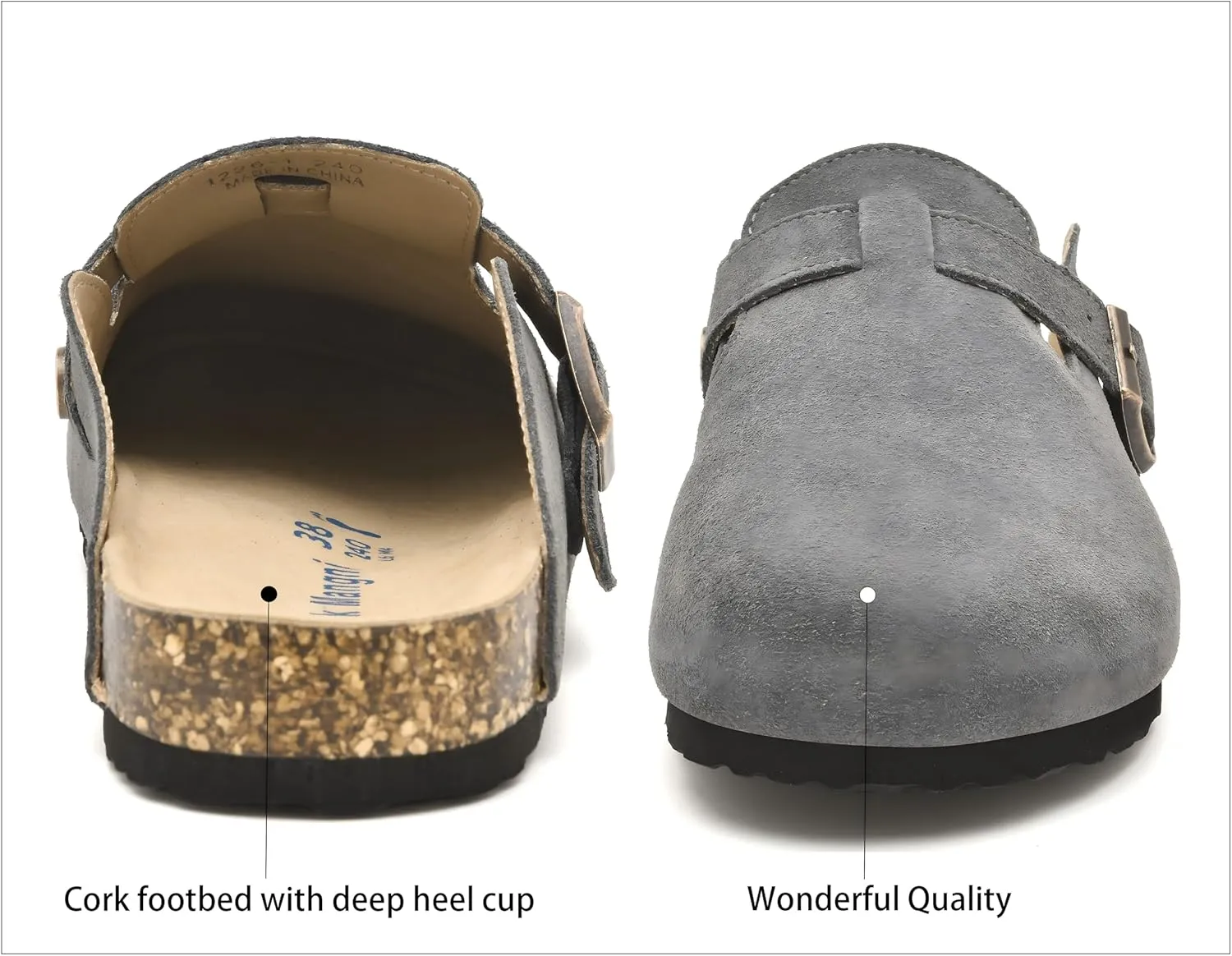 Womens Clogs Soft Leather Mules Cork Footbed Sandals Non-Slip Comfort Potato Shoes