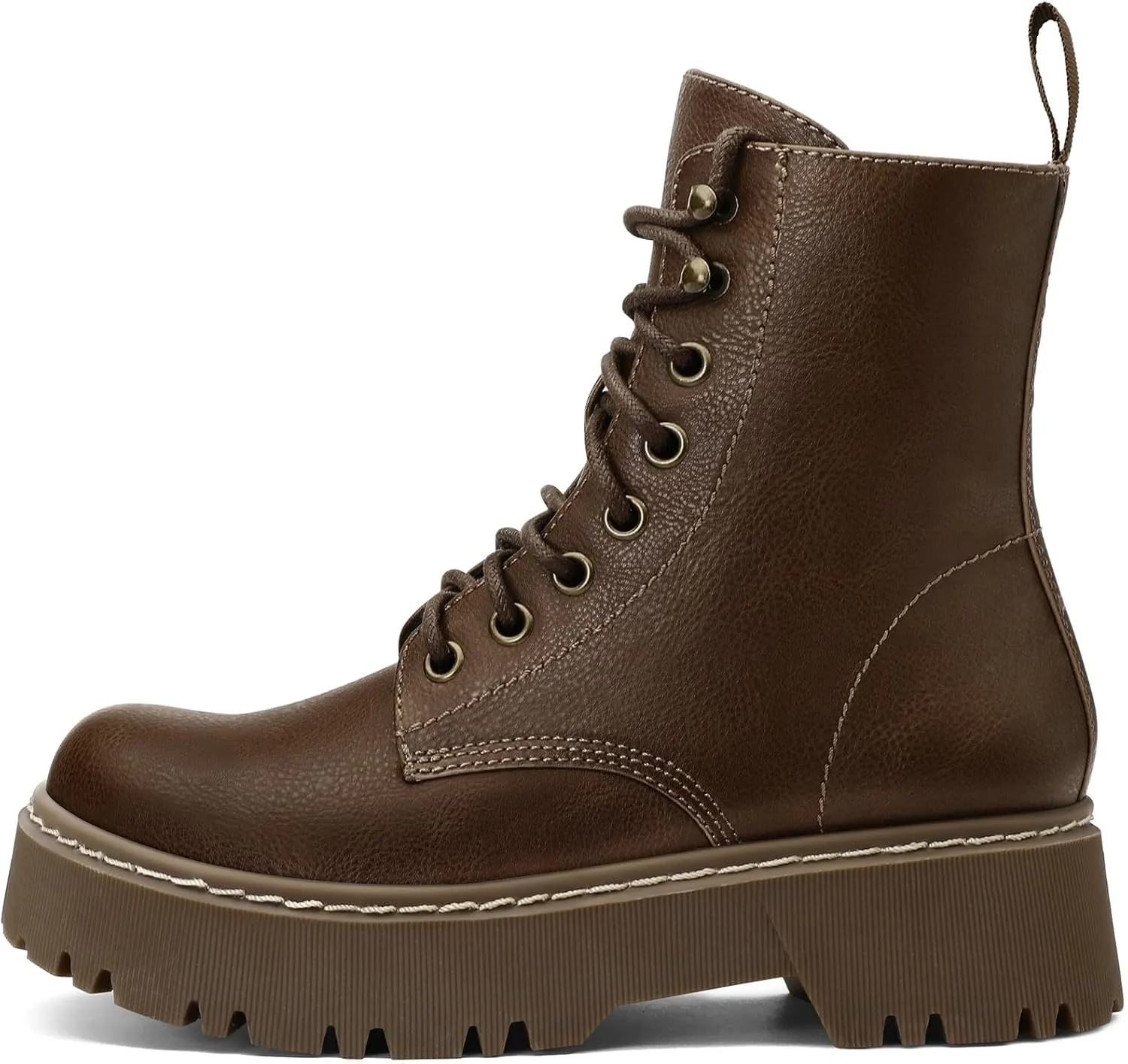 Women's Combat Ankle Boots Lace up Platform Lug Sole Chunky Low Heel Booties with Side Zipper