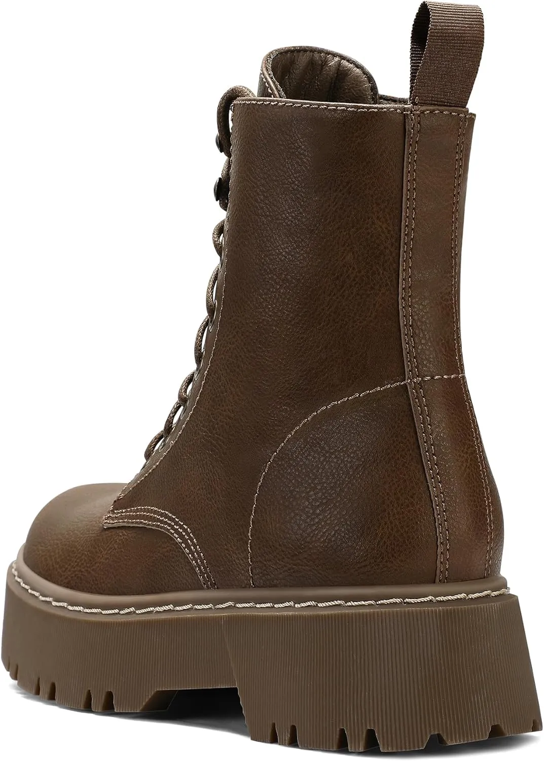 Women's Combat Ankle Boots Lace up Platform Lug Sole Chunky Low Heel Booties with Side Zipper