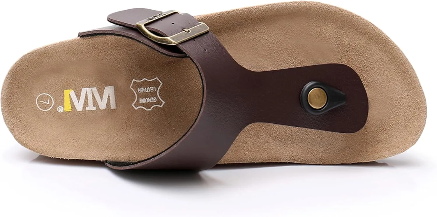 Women's Comfort Slides for Women Cow Suede Cork Footbed Sandals with Adjustable Strap Buckle Open Toe Beach Sandals