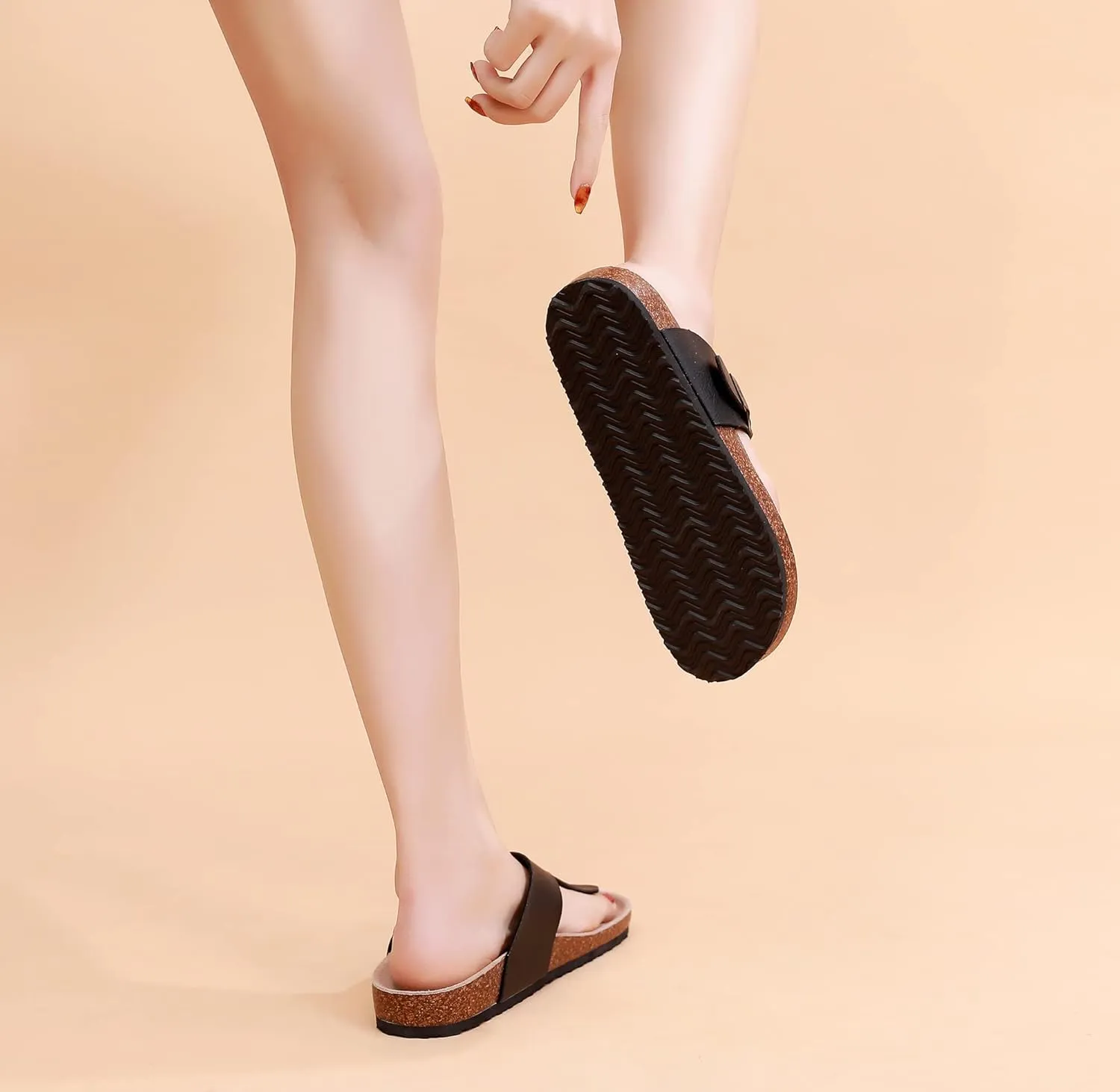 Women's Comfort Slides for Women Cow Suede Cork Footbed Sandals with Adjustable Strap Buckle Open Toe Beach Sandals