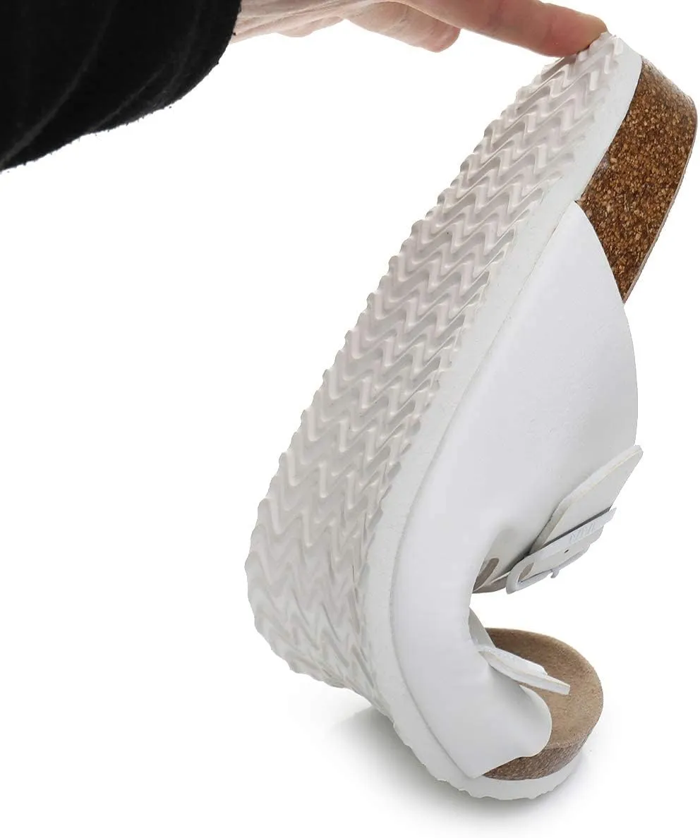 Women's Comfort Slides for Women Cow Suede Cork Footbed Sandals with Adjustable Strap Buckle Open Toe Beach Sandals