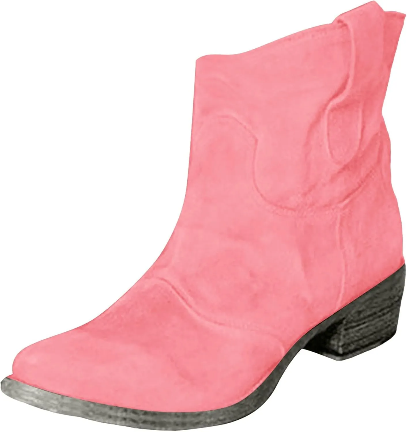 Women's Cowboy Boots Mid Calf Round Toe Low Heel Cowgirl Ankle Boots with Pull On Tabs Country Boots Women Fall Boots