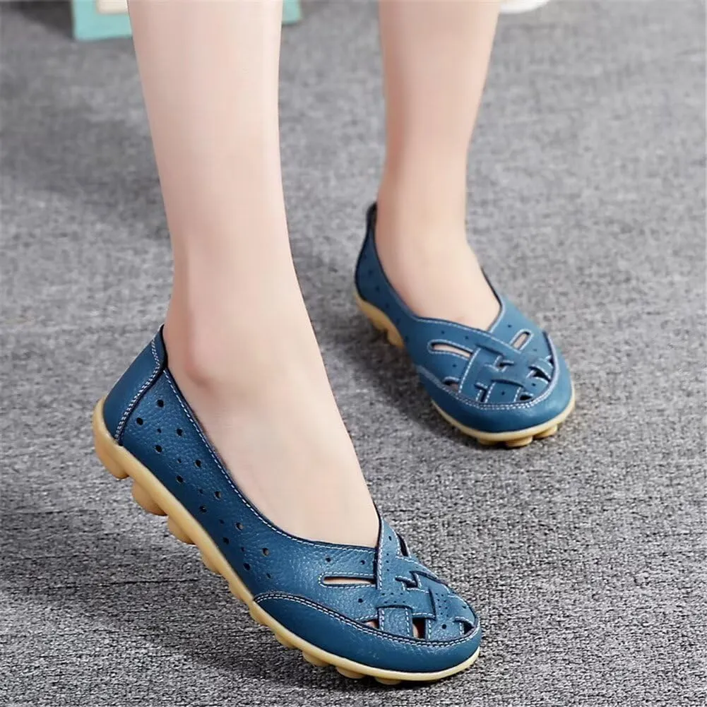 Women's Cowhide Leather Shoes Loafers Flats Sandals Slip-On Breathable