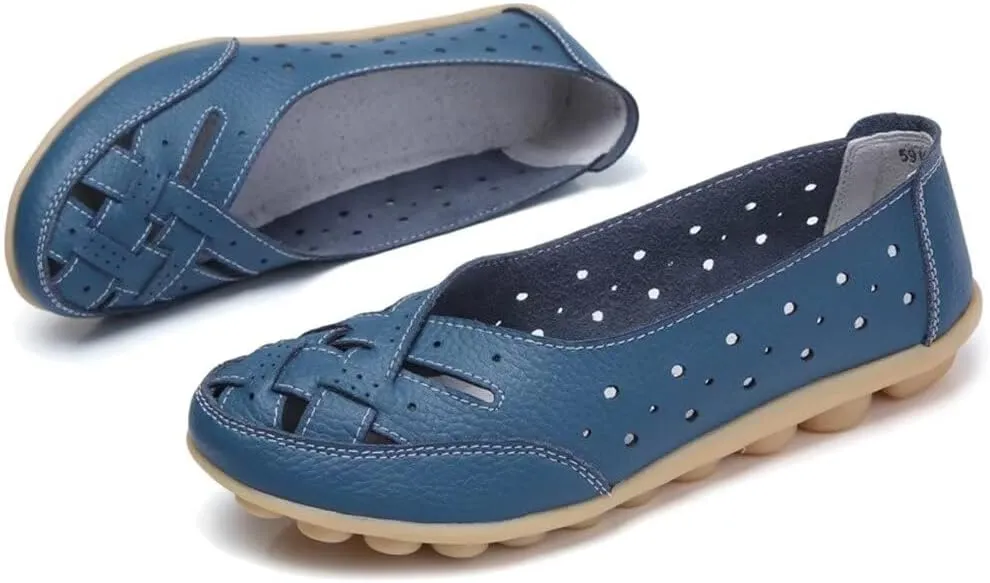 Women's Cowhide Leather Shoes Loafers Flats Sandals Slip-On Breathable