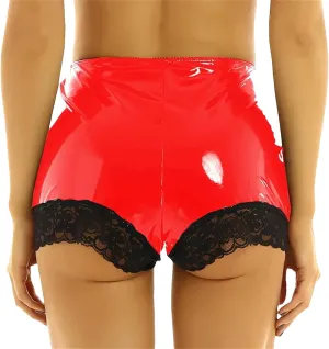 Women’s Cut-Out Faux Leather Hot Pants Geometric Cutouts with Mesh Panels Nightclub Bold