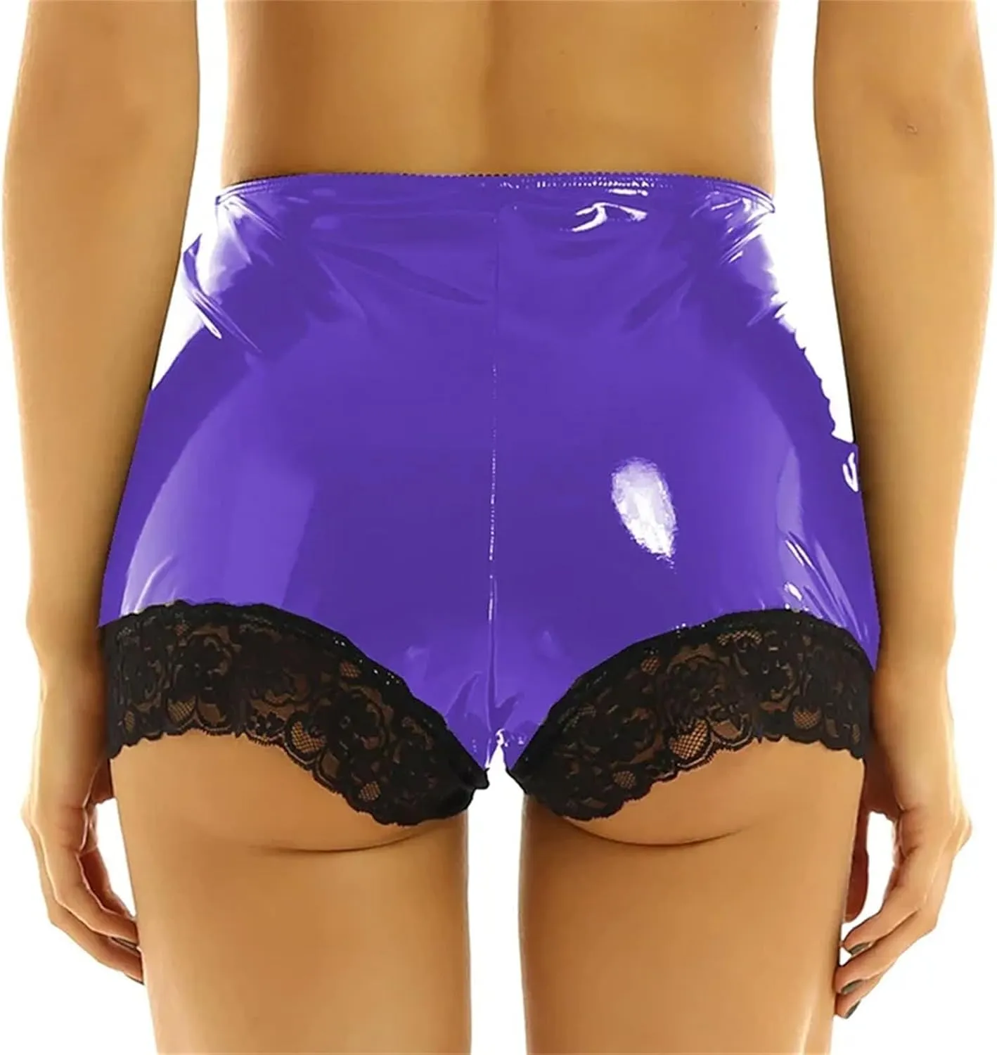 Women’s Cut-Out Faux Leather Hot Pants Geometric Cutouts with Mesh Panels Nightclub Bold