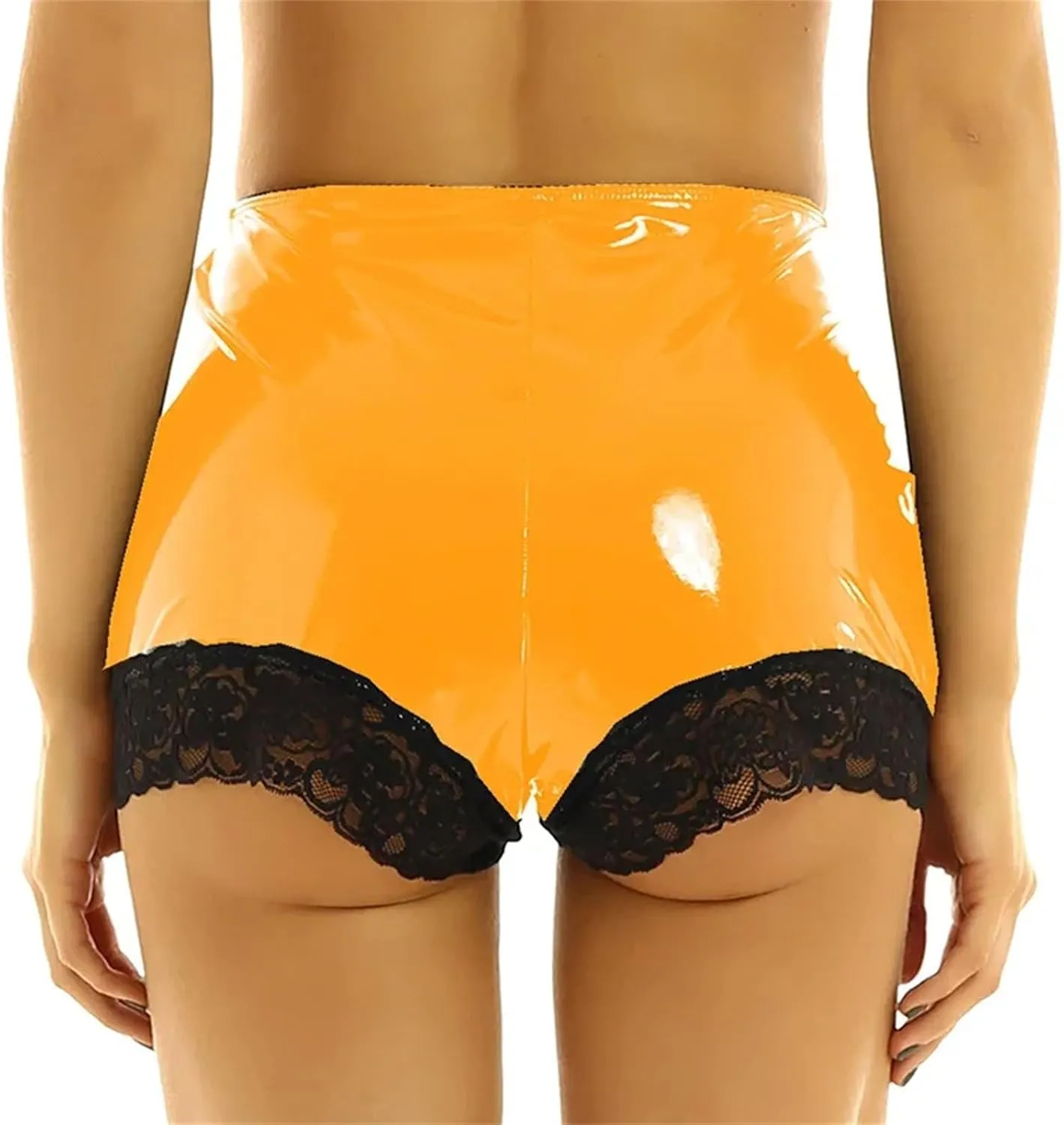 Women’s Cut-Out Faux Leather Hot Pants Geometric Cutouts with Mesh Panels Nightclub Bold