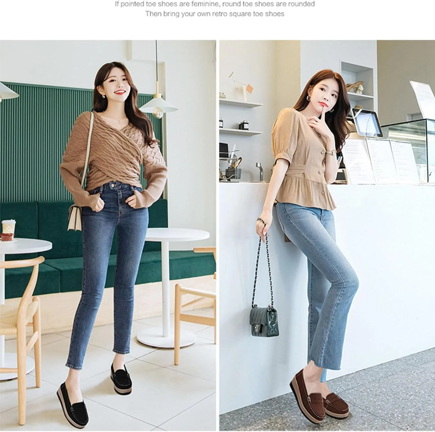 Women's Fashionable Thick Sole Suede Wedge Loafers Comfortable Anti Slip Platform Arch Support Casual Walking Shoes