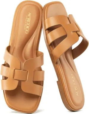 Women's Flat Sandals Casual Slip On Cross Band Sandals for Women Summer Dressy Slide Beach Sandal