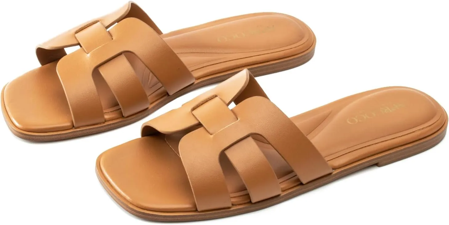 Women's Flat Sandals Casual Slip On Cross Band Sandals for Women Summer Dressy Slide Beach Sandal