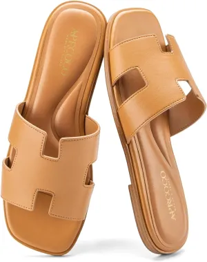 Women's Flat Sandals Dressy Classic H-Band Flats Sandals Summer Beach Vacations Slide Sandals