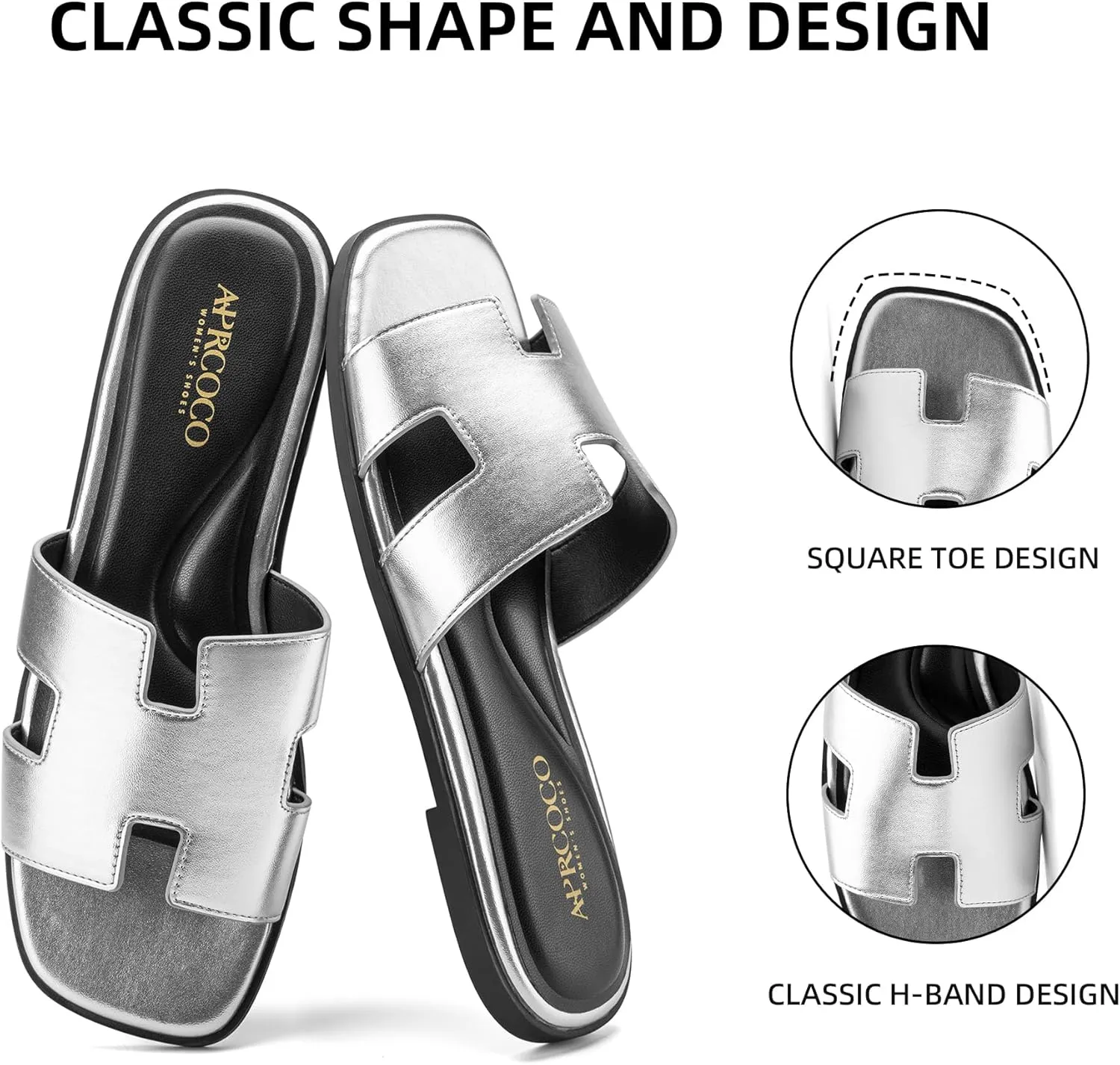 Women's Flat Sandals Dressy Classic H-Band Flats Sandals Summer Beach Vacations Slide Sandals