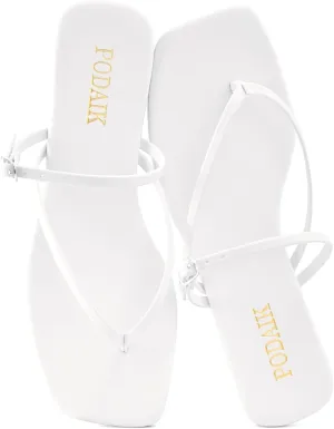 Women's Flip Flops Flat Sandals for Women Summer Beach Thong Fashion Square Toe Slip On Slides