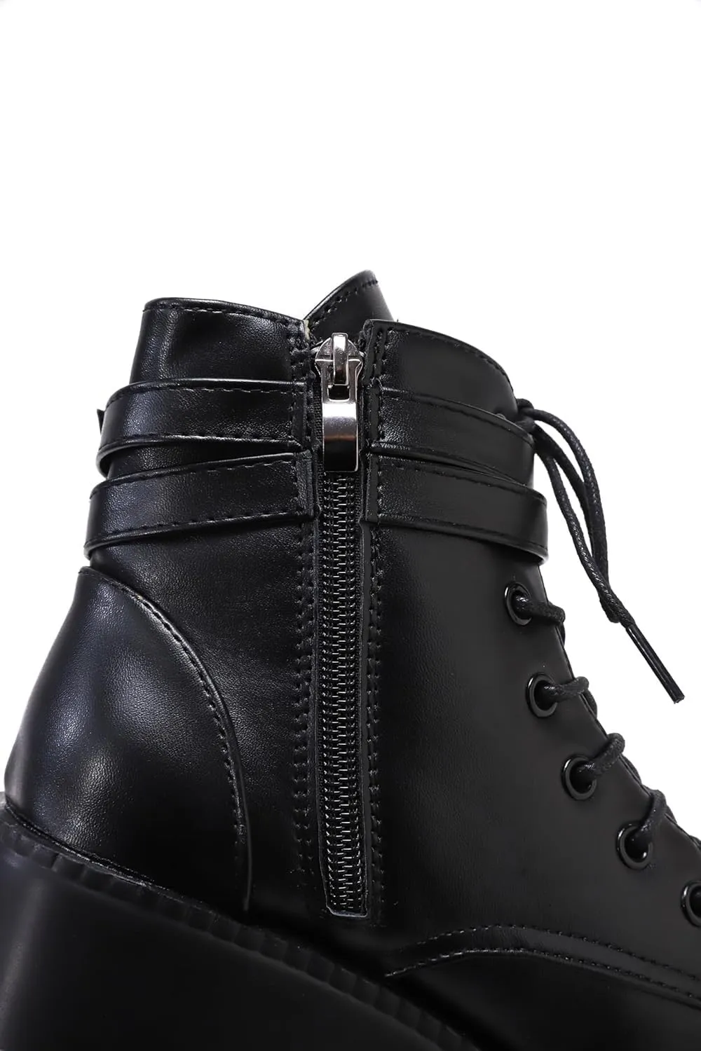 Womens Goth Platform Boots Chunky High Heel Booties Round Toe Combat Ankle Boots Womens Lace Up Motorcycle Wedges Shoes