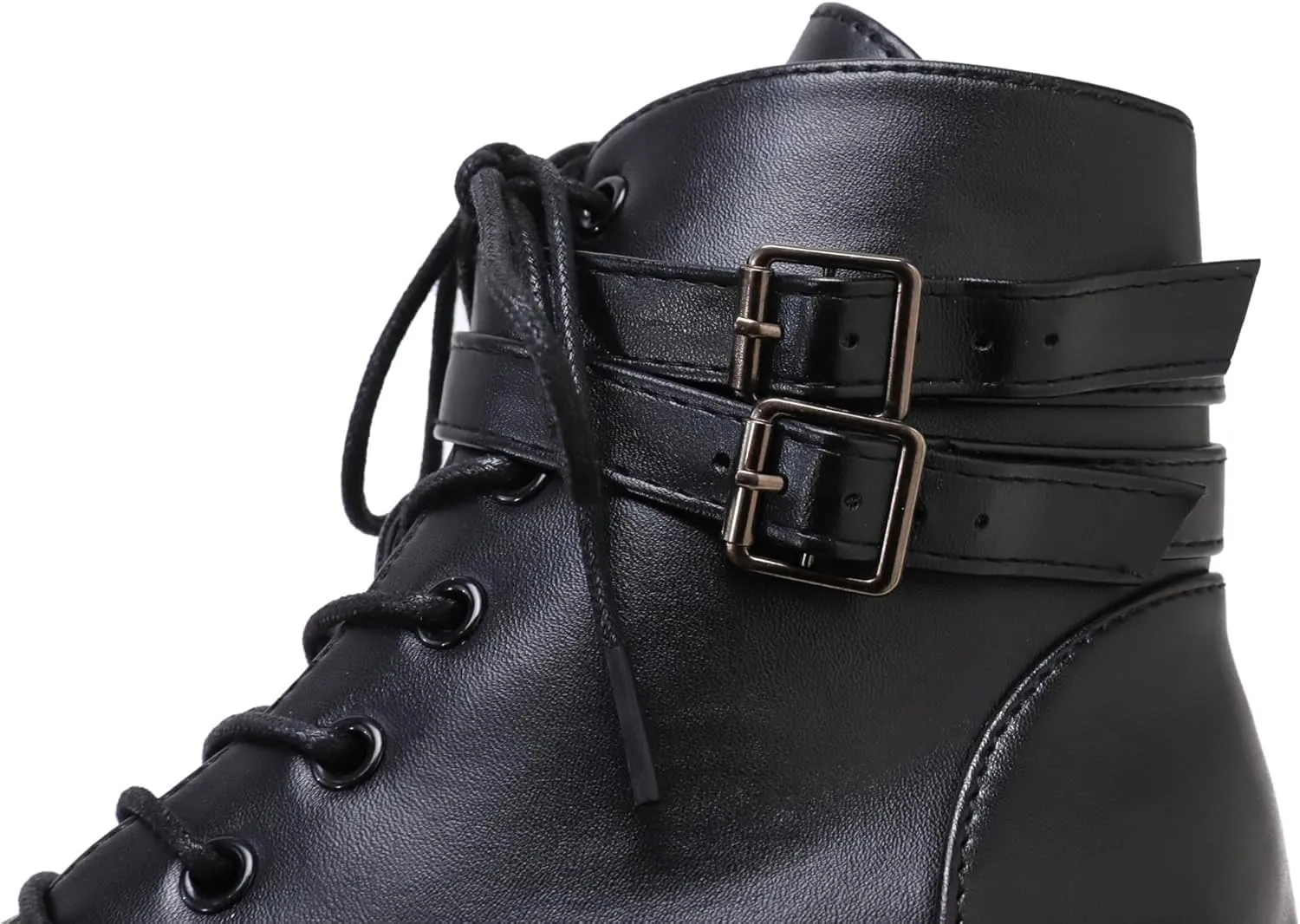 Womens Goth Platform Boots Chunky High Heel Booties Round Toe Combat Ankle Boots Womens Lace Up Motorcycle Wedges Shoes
