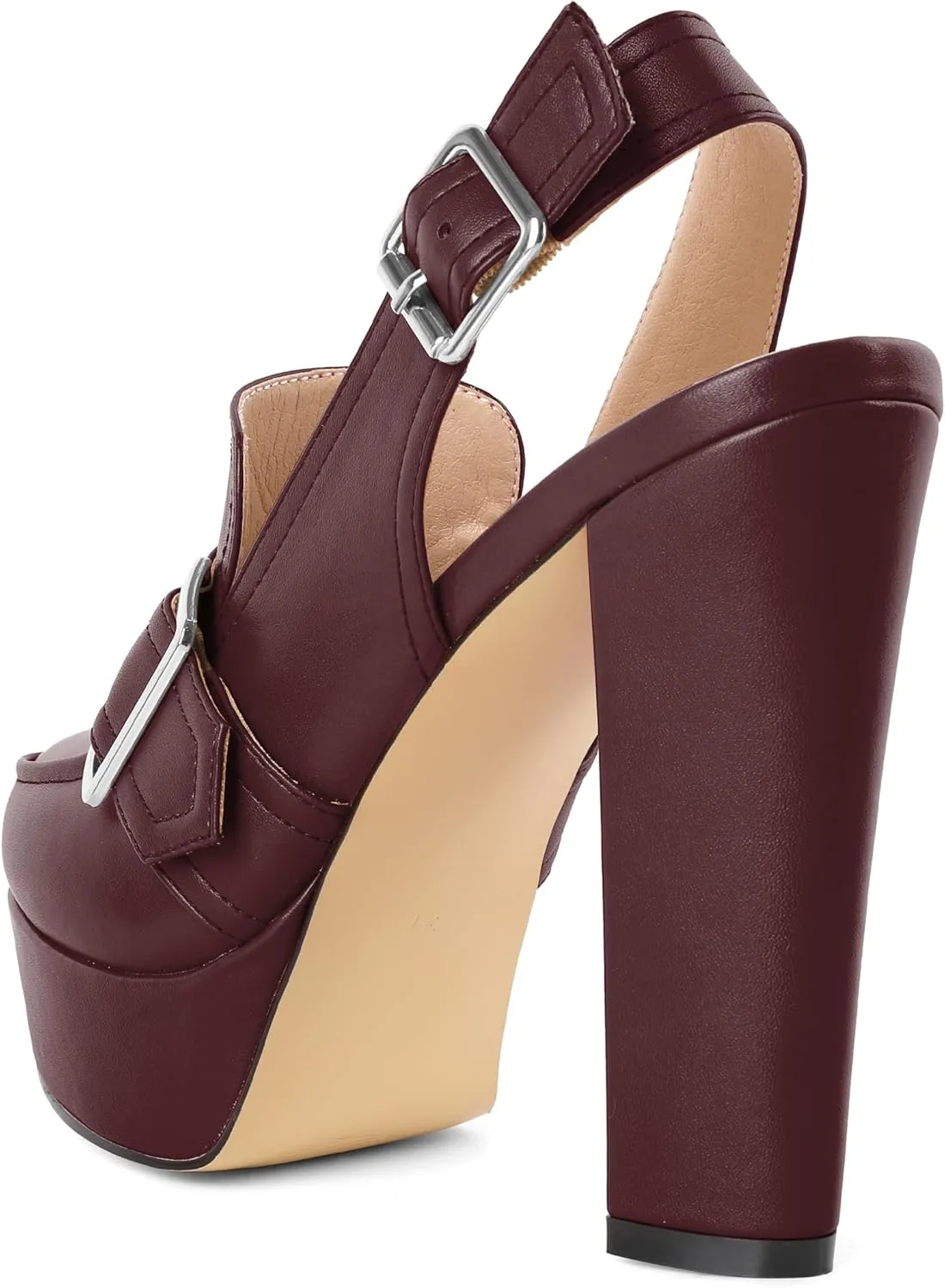 Women's High Heel Loafers Platform Pumps Round Toe Heels Chunky Heel Pumps Stylish Comfortable 4.8 Inch Slingback Heels