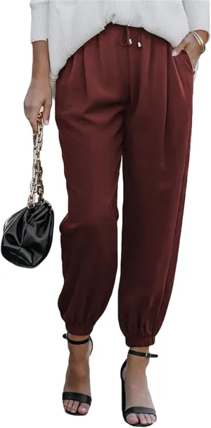 Women's High-Waisted Cropped Jogger Pants Casual Ankle Length Drawstring Waist Trousers Capri Pant with Pockets