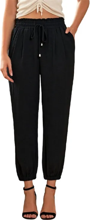 Women's High-Waisted Cropped Jogger Pants Casual Ankle Length Drawstring Waist Trousers Capri Pant with Pockets