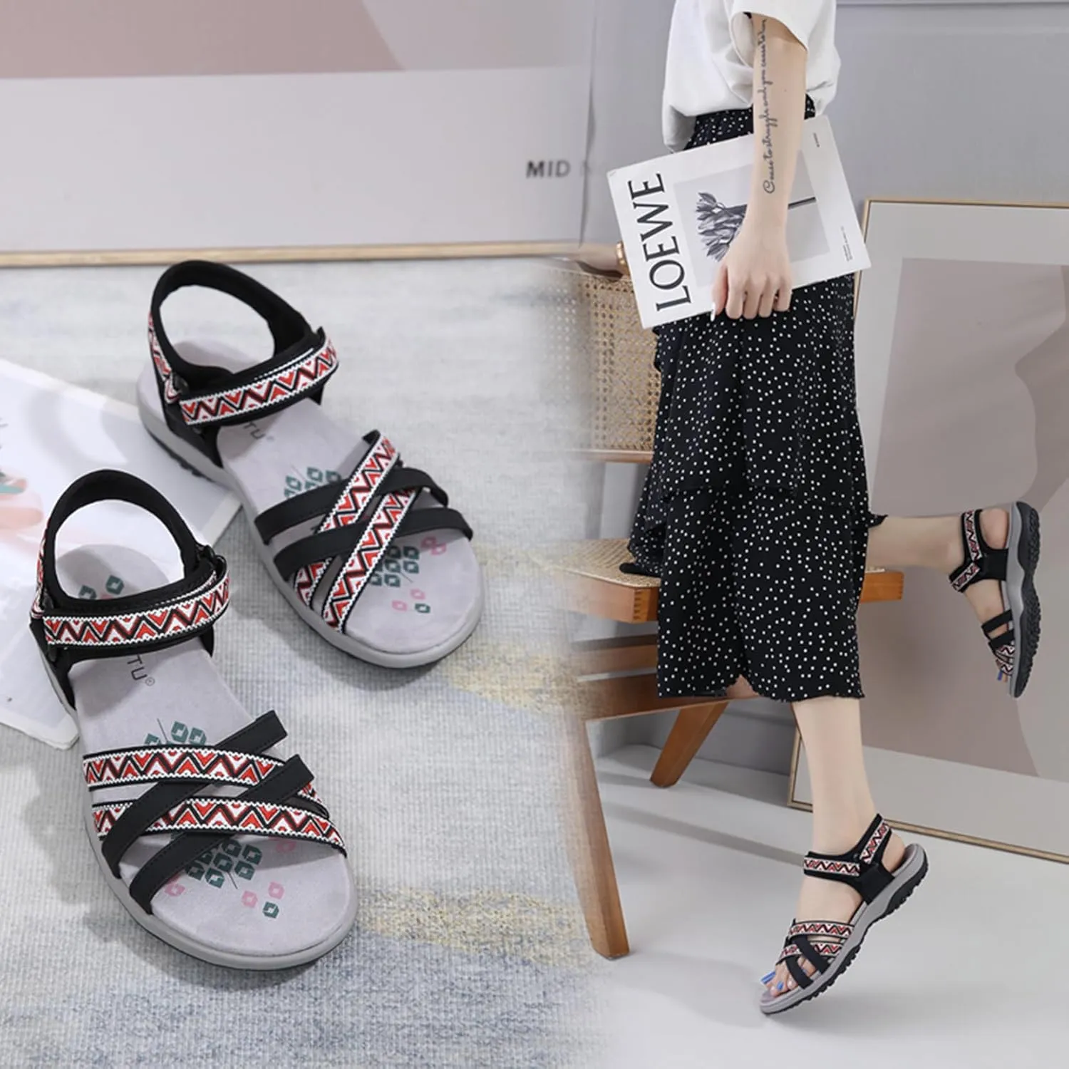 Womens Hiking Sandals Ladies Sport Sandals with Arch Support Comfortable Outdoor Sandals Adjustable Strap Summer Fashionable Shoes