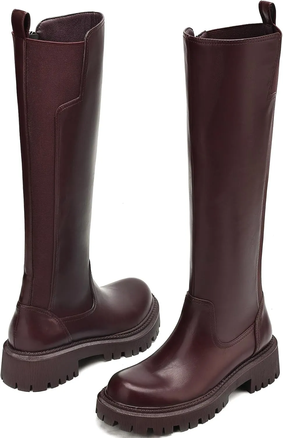Women's Knee High Boots Fashion Platform Lug Sole Tall Riding Boots Comfortable Stretch Calf Dress Long Boots