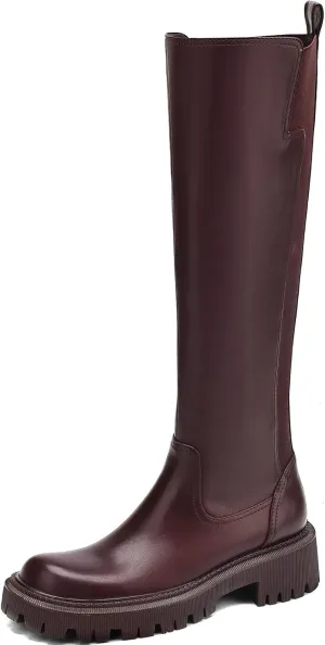 Women's Knee High Boots Fashion Platform Lug Sole Tall Riding Boots Comfortable Stretch Calf Dress Long Boots