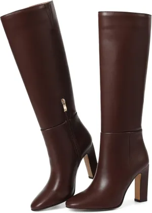 Womens Knee High Boots Round Toe Tall Boots Block High Heel Boots Side Zipper Long Boots Comfortable Fashion Dress Boot