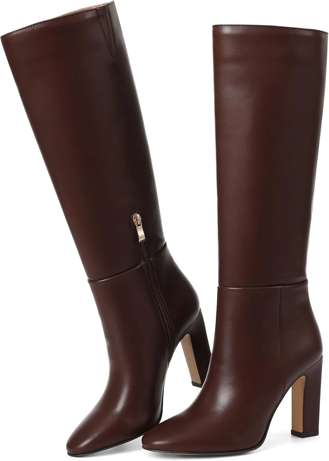 Womens Knee High Boots Round Toe Tall Boots Block High Heel Boots Side Zipper Long Boots Comfortable Fashion Dress Boot