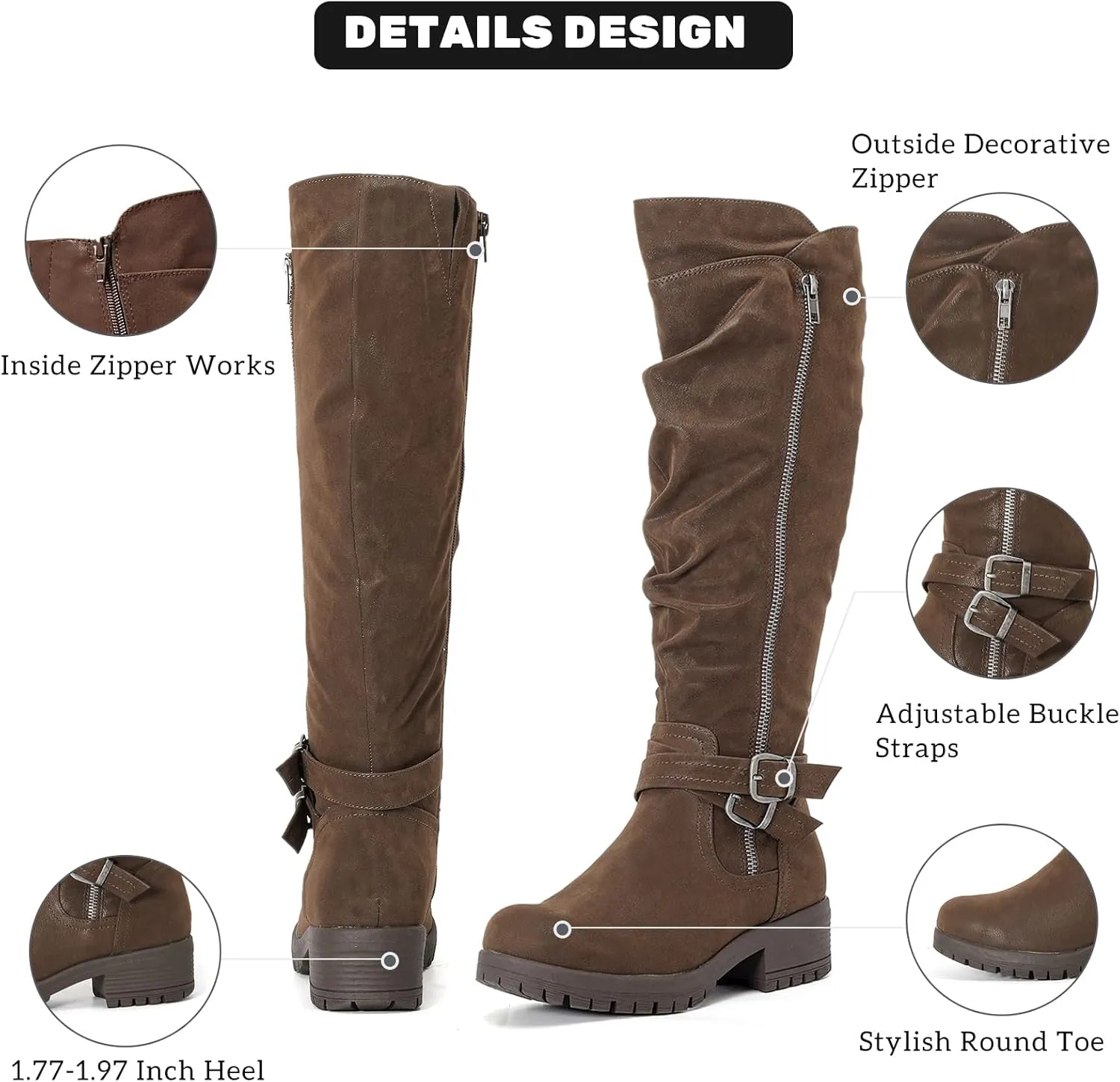 Women's Knee High Boots - Stylish and Comfortable Round Toe Tall Riding Combat Boots with Side Zipper Closure for Fall and Winter Wear For Women