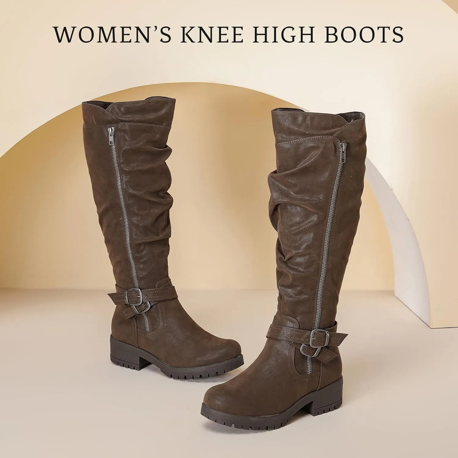 Women's Knee High Boots - Stylish and Comfortable Round Toe Tall Riding Combat Boots with Side Zipper Closure for Fall and Winter Wear For Women