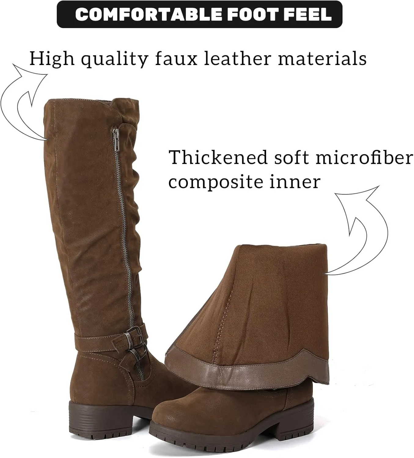 Women's Knee High Boots - Stylish and Comfortable Round Toe Tall Riding Combat Boots with Side Zipper Closure for Fall and Winter Wear For Women