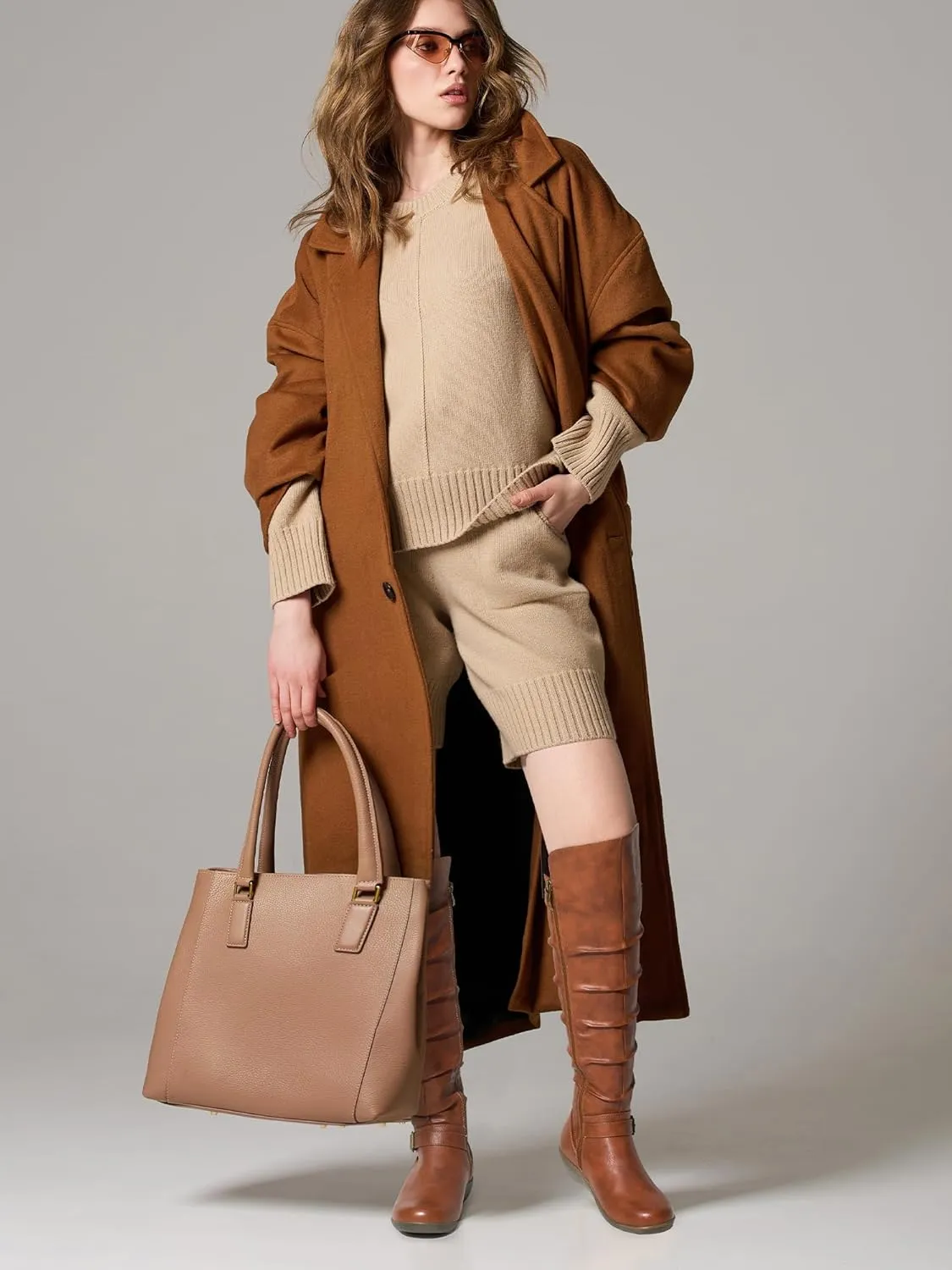 Women's Knee High Slouchy Boots Flat Tall Boots for Women Pull On Fall Boots with Side Zipper