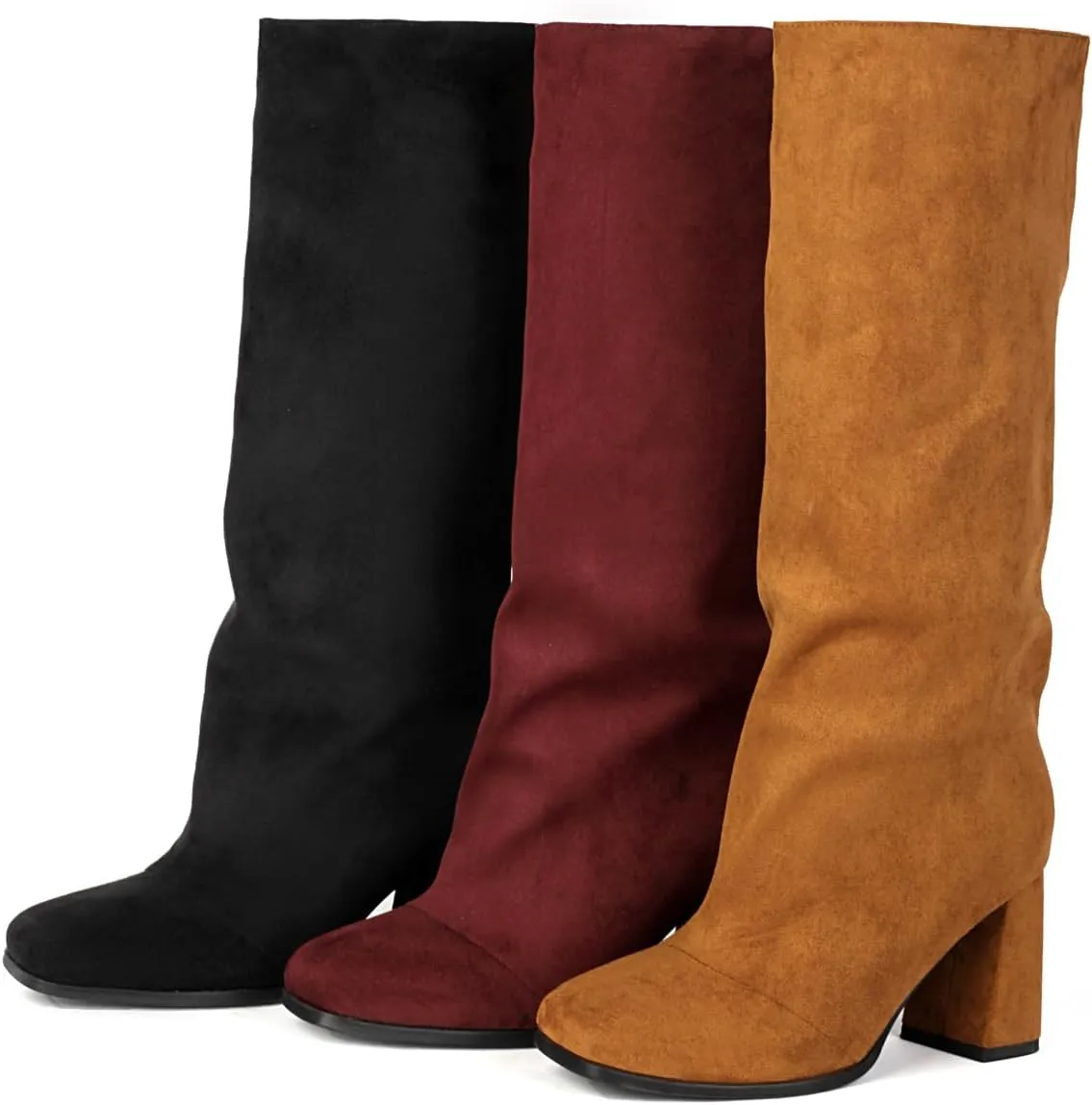 Women's Knee High Suede Square Toe Boots-Chunky Block Heeled Boots
