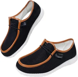 Womens Lace-Up Canvas Lightweight Boat Shoes Casual Comfortable Slip on Knit Loafers Outdoor Walking Low Top Wide Deck Shoes