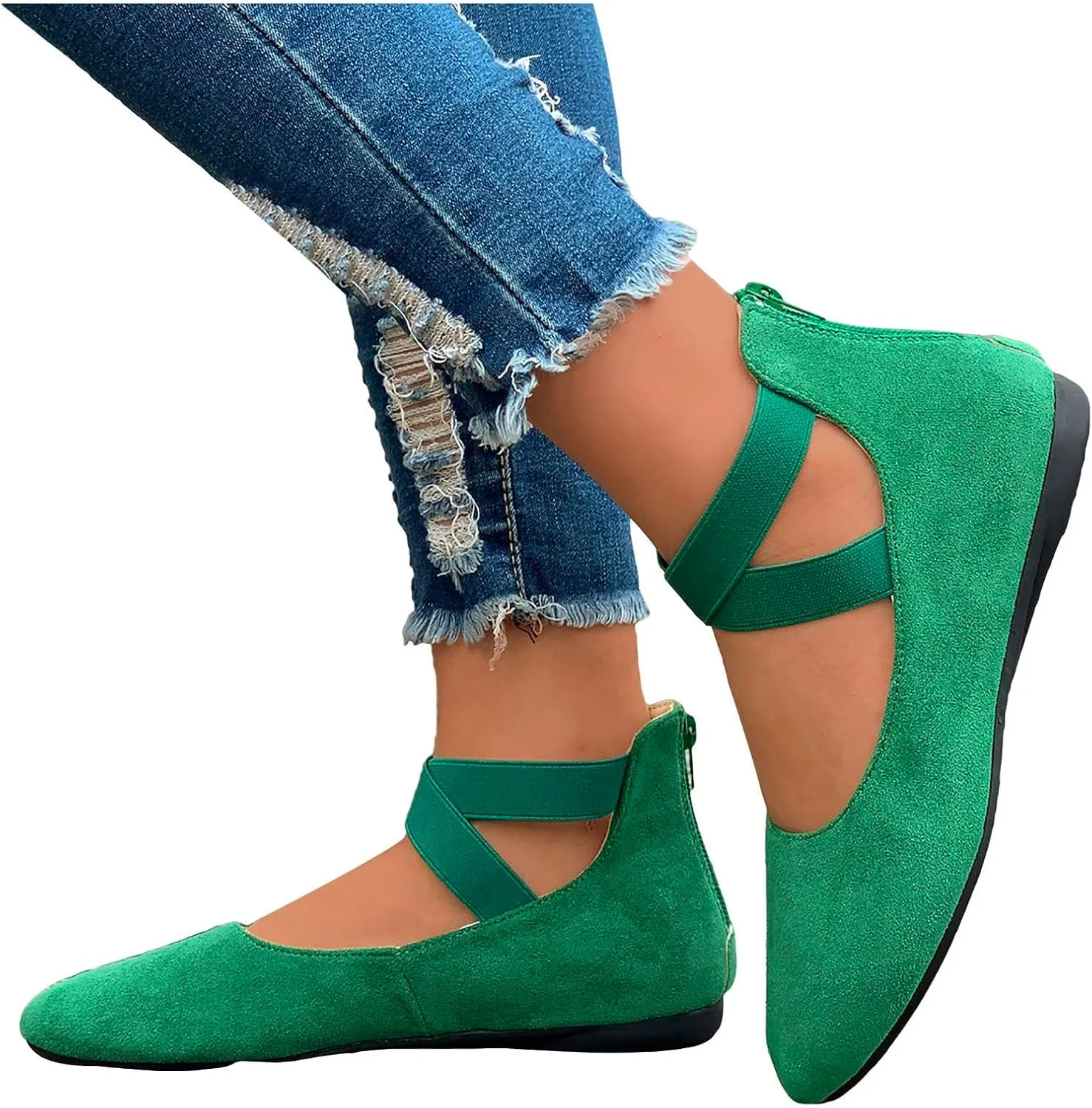 Women's Loafer Flat Women's Comfortable Ballet Flat Shoes with Ankle and Elastic Straps Lightweight Slip On Evening
