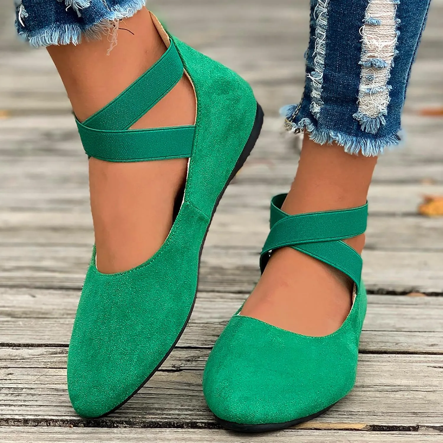 Women's Loafer Flat Women's Comfortable Ballet Flat Shoes with Ankle and Elastic Straps Lightweight Slip On Evening