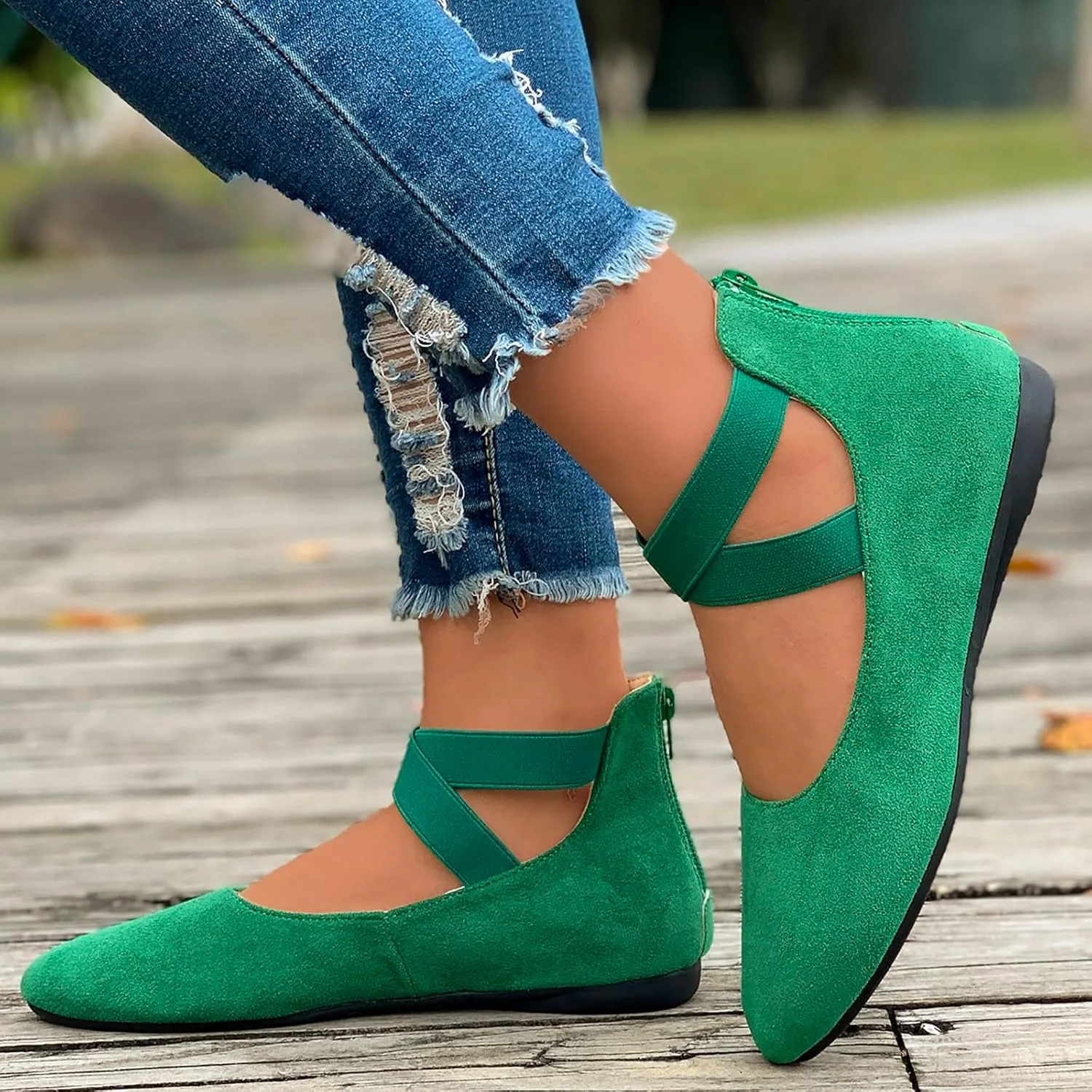 Women's Loafer Flat Women's Comfortable Ballet Flat Shoes with Ankle and Elastic Straps Lightweight Slip On Evening