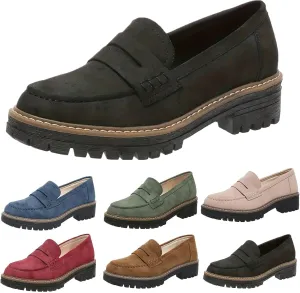 Womens Loafers Comfortable Dressy 2025 Platform Loafers for Women Suede Penny Loafers Lug Sole Casual Slip-Ons Work Business Casual Shoes Women