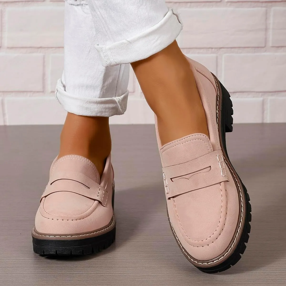 Womens Loafers Shoes Platform Chunky Penny Loafer Lug Sole Comfortable Slip On Work Office Business Casual Dress Shoes, US Size 5-11